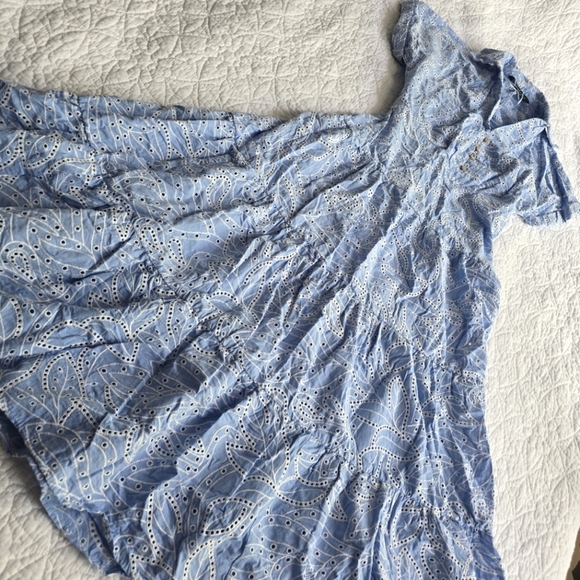 Zara Embroidered Cutout Tiered Eyelet Maxi Shirt Dress XS Light Blue - Picture 3 of 16